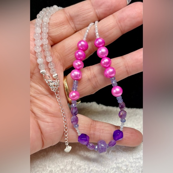 2pc set-Stunning genuine amethyst, tanzanite, fresh water pearl/sterling silver - Picture 11 of 17